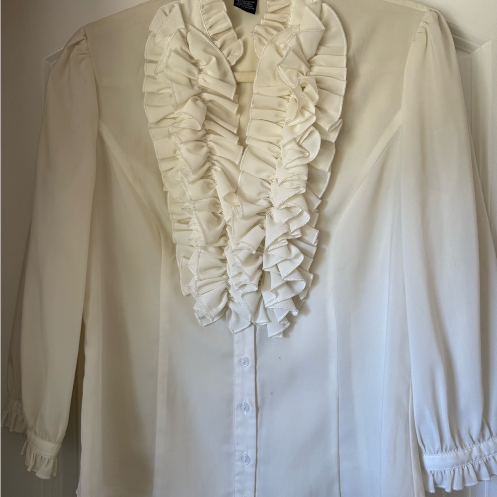 Spense Cream Ruffle Front Blouse